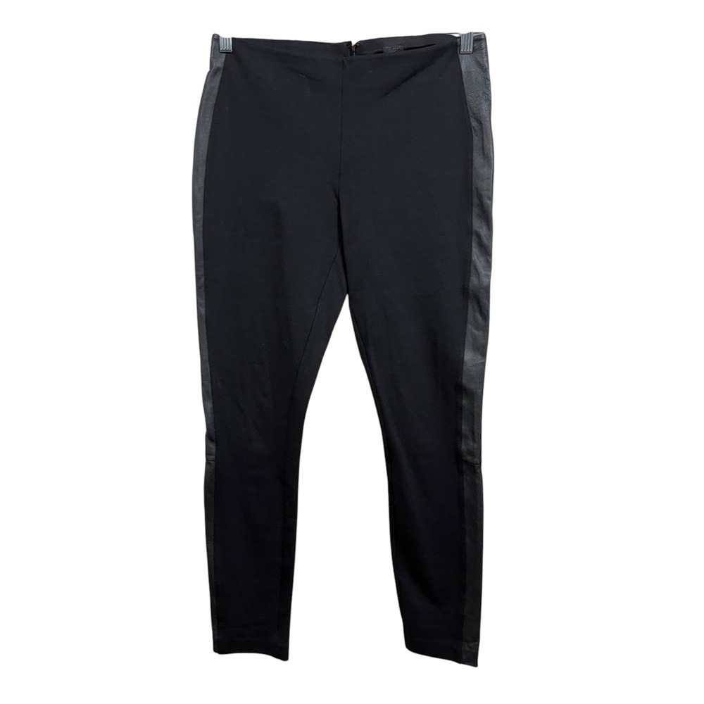 J. Crew Women Ponte Knit Leggings Vegan Leather Trim Panel High Waist Black 8*